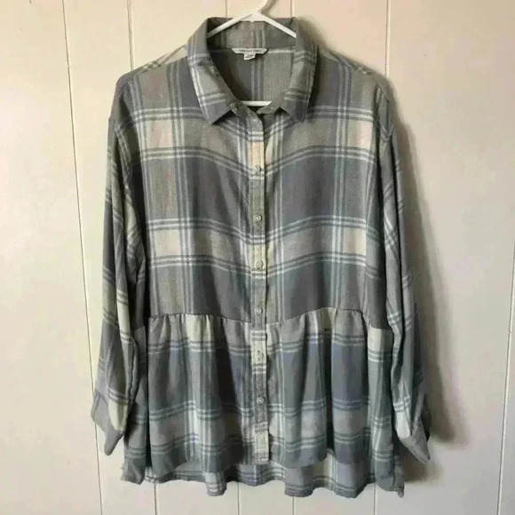 American Eagle Button Down Plaid Oversized Viscose/Polyester Shirt Size M - Picture 1 of 7